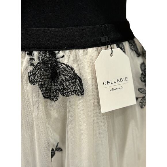 NWT Cellabie Tulle Skirt Embroidered Butterflies, Cream and Black, One Size - Picture 3 of 4